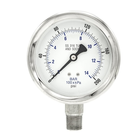 Pic Gauges 4 in Dial, 1/2 in NPT Male Lower Location, Stainless Steel Case Material PRO-301D-402G-01
